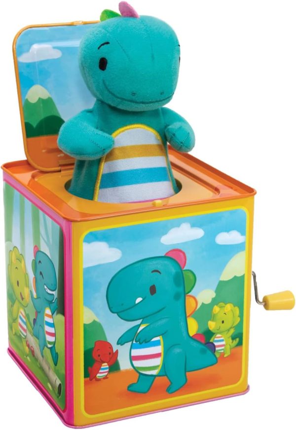 Schylling Brand Baby Dino Jack in The Box - Classic Tin Musical Popping Toy - Ages 18 Months to 4 Years