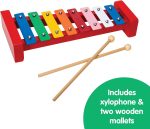 Schylling Wooden Xylophone - Colorful Kids Instrument - Includes Wooden Mallets and Embossed Metal Keys - Ages 3 and Up
